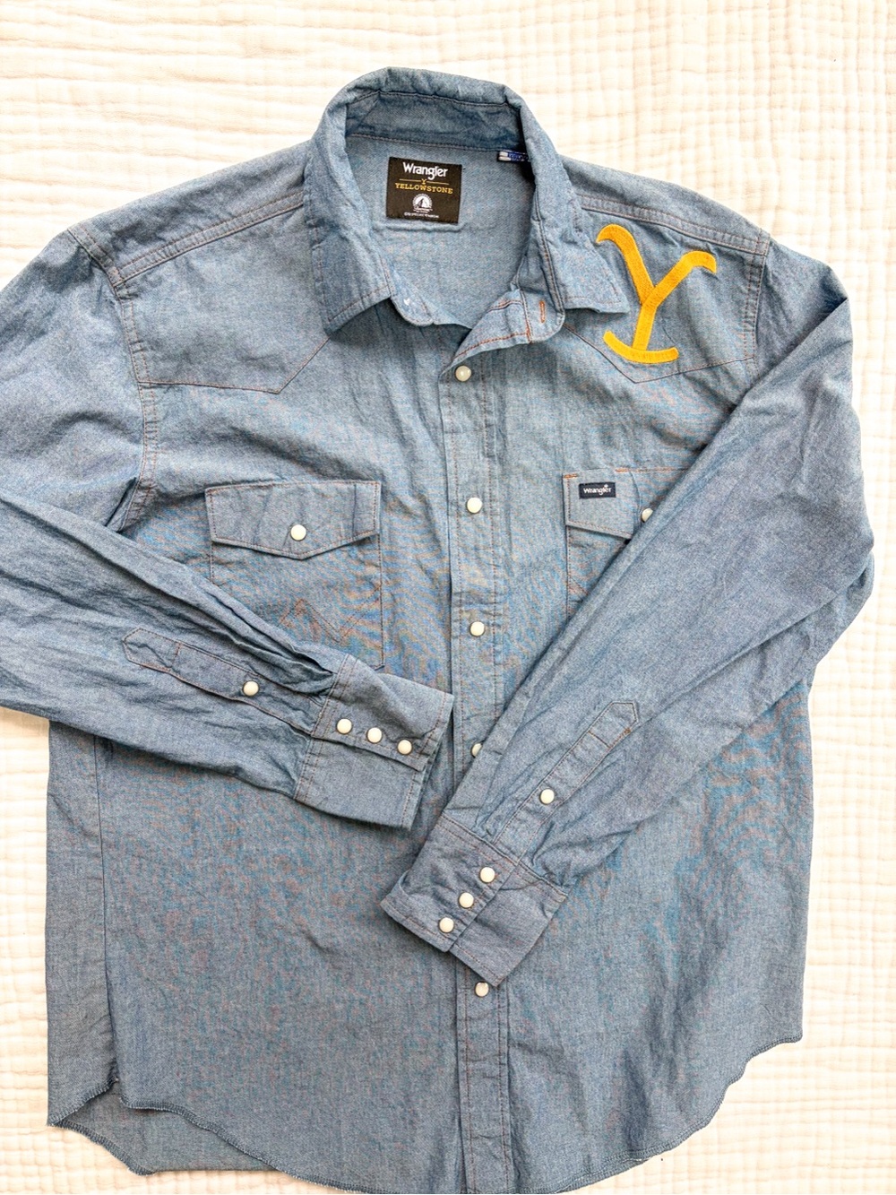 Wrangler Yellowstone Western Shirt Chambray Snap Button Cowboy L